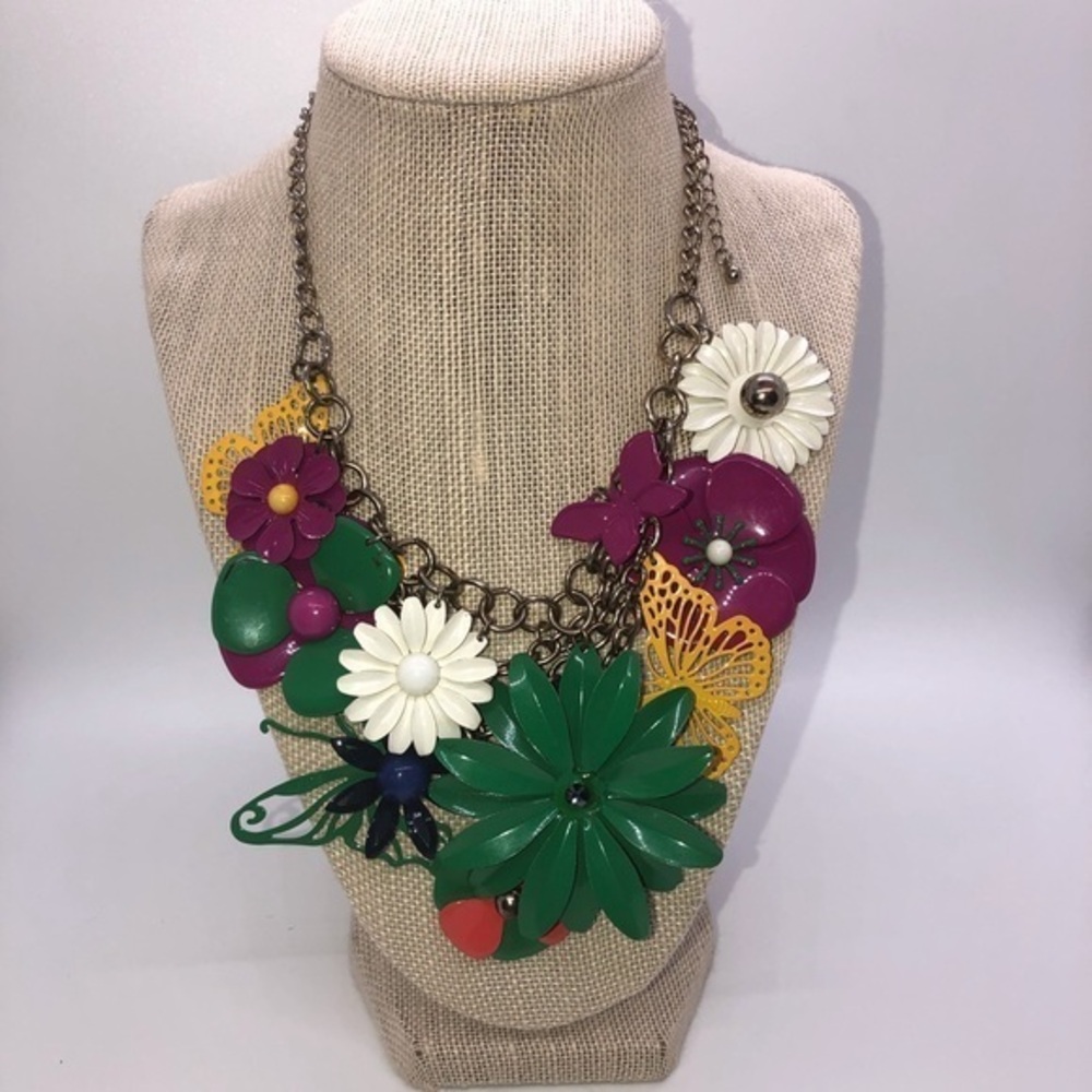 Flowers and butterfly necklace